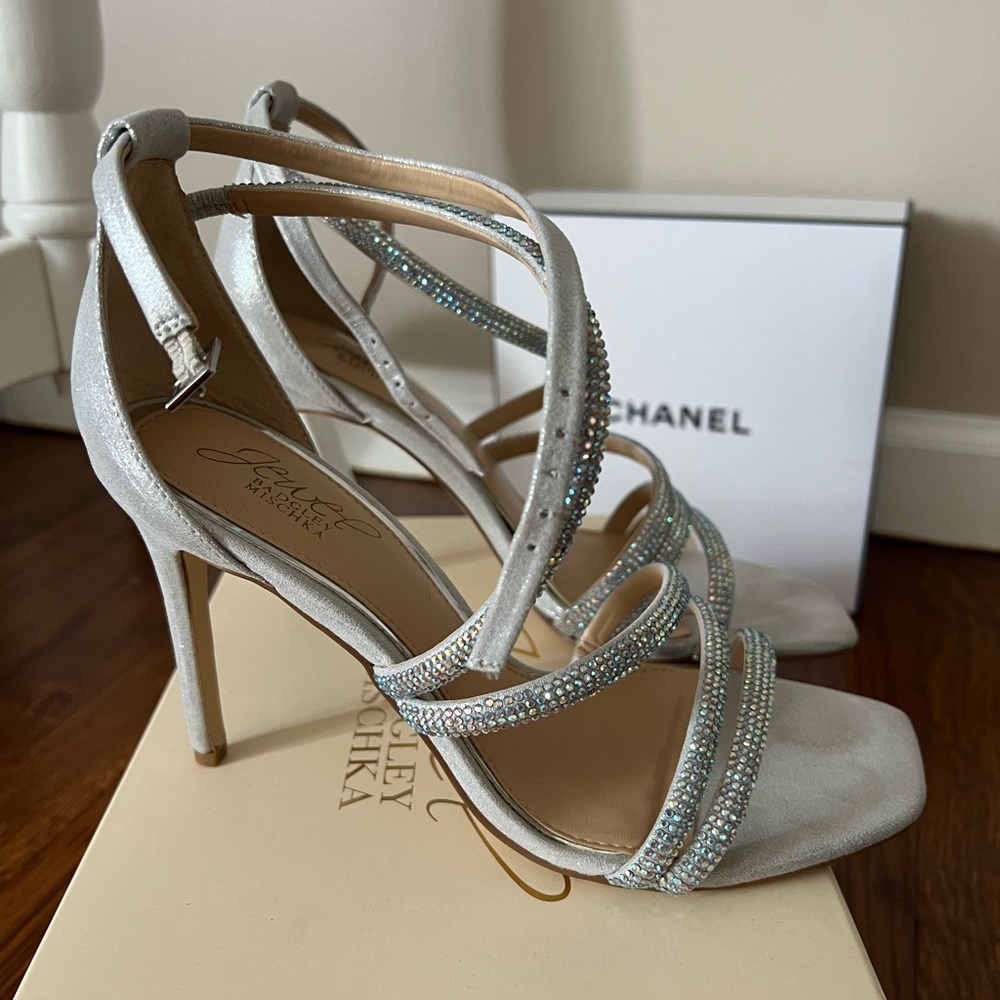 Jeweled silver heels